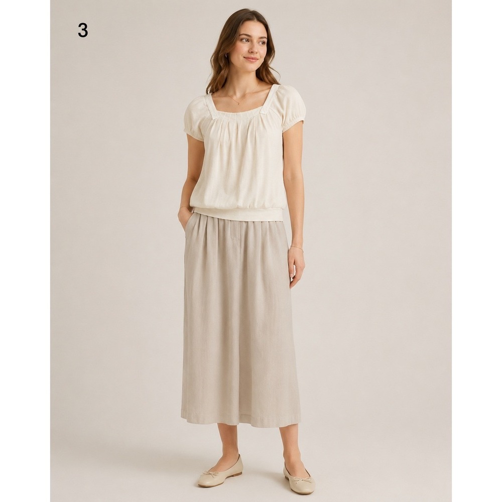 Mastina Top Womens 36 Medium Cream Cotton Modal Square Neck